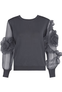 Grey Mesh Sleeve Round Neck Jumper