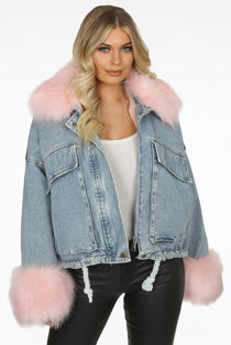 Oversize Fur Lined Denim Jackets with Rose Fur