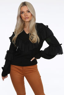 Black Chiffon Frill Detail Jumper