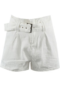 White Asymmetric Belt Shorts