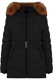 Black Padded Fur Hood Parka Coat