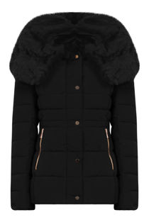 Black Faux Fur Padded Puffer Jacket