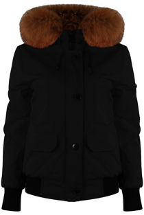 Black Fur Hood Bomber Jacket