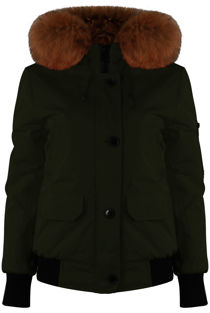 Khaki Fur Hood Bomber Jacket