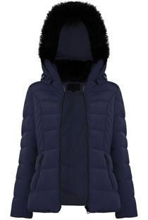 Navy Quilted Puffa Jacket with Black Faux Fur
