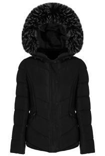 Black Faux Fur Hood Puffer Jackets 