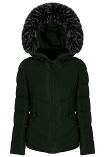 Green Faux Fur Hood Puffer Jackets