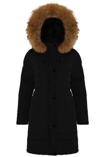 Golden Fur Hood Long Parka Coat