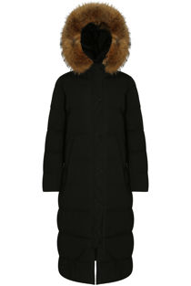 Black Golden Fur Hood Parka Coat