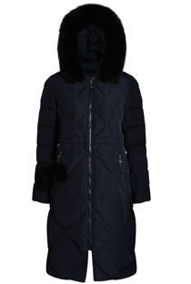 Navy Long Puffer Fur Trim Jacket