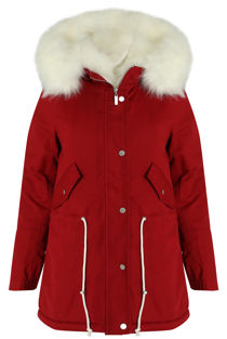 Red Parka Coat with White Fur Lining