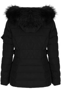 Black Faux Fur Hood Parka Jacket