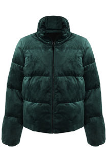 Green Velvet Quilted Bomber Jacket