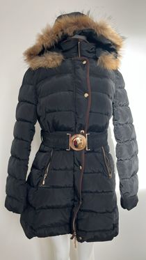 Black Quilted Beige Fur Hood Puffer Jackets