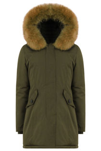 Khaki Thick Real Fur Trim Hooded Parka Coat
