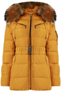 Mustard Quilted Natural Fur Puffer Jackets