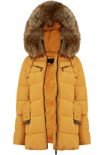 Mustard Puffa Jacket with Golden Faux Fur 