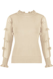 Beige Mesh Sleeves Ribbed Jumper