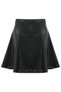 Star Studs Trim PU Flare Skirt