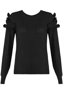 Black Wavy Textured Tier Sleeve Jumper