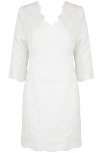 White Scallop Textured Shift Dress 