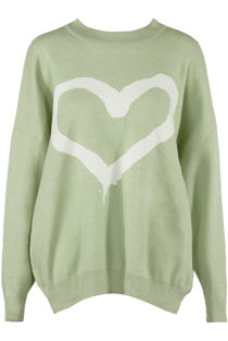 Green Heart & NY Slogan Print Knitted Jumper