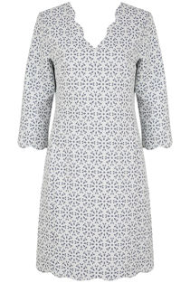 White Scallop Embossed Print Shift Dress