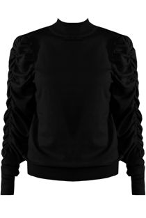 Black Ruched Sleeves Mock Neck Jumper