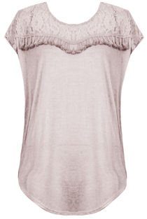 Beige Floral Lace Fringed Short Sleeve Tops