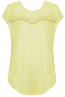 Yellow Floral Lace Fringed Short Sleeve Tops