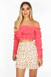 Fuchsia Ruffle Long Sleeve Crop Top