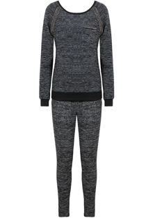 Grey Knitted Stud & Zip Detail Top & Pant Set