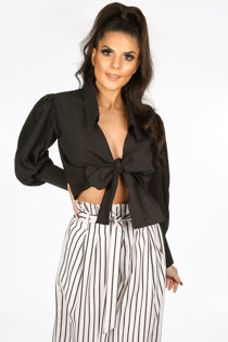 Black Tie Front Cropped Shirt 