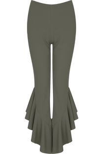 Fitted Crepe Draped Frill Hem Trouser In Grey