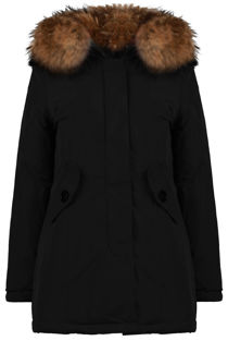 Golden Fur Hood Parka Khaki Coat 