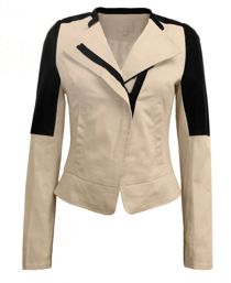 Beige Canvas with PVC Arms Biker Jacket