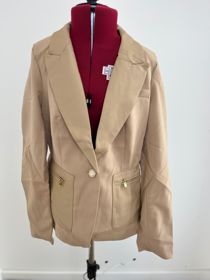 Beige Detail Single Button Blazer with Suede pocket and zip