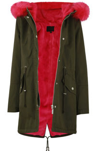  Neon Pink Fur Line Khaki Parka