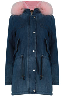 Fur Hood Fleece Lined Denim Jacket 