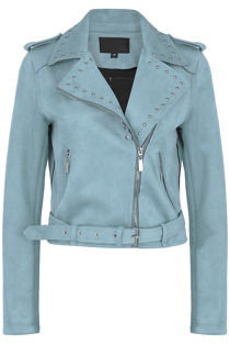 Sky Blue Suede Studs Biker Jacket