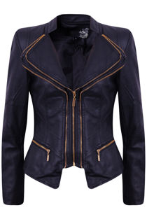Navy Double Collar Gold Zip Up Jacket