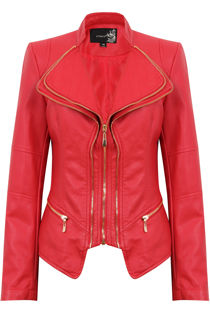 Red Double Collar Silver Zip Up Jacket