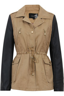 Beige PVC Sleeved Textured Detail Jacket