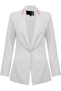 Cream Contrast Collar Wide Panel Blazer