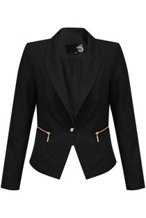 Black Round ZIp Detail Single Button Blazers