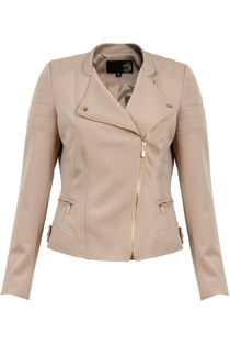 Beige Shoulder Pattern Biker Jacket