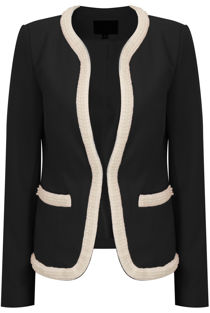 White Pearl Splicing Collarless Black Blazer