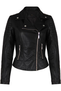 Black PVC Zipped Pockets Biker Jacket 