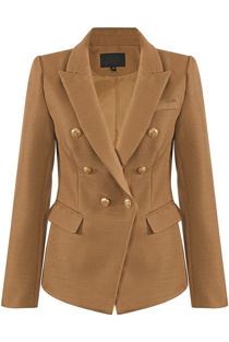 Beige Golden Button Double-Breast Hopsack Blazer
