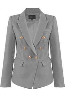Grey Golden Button Double-Breast Hopsack Blazer